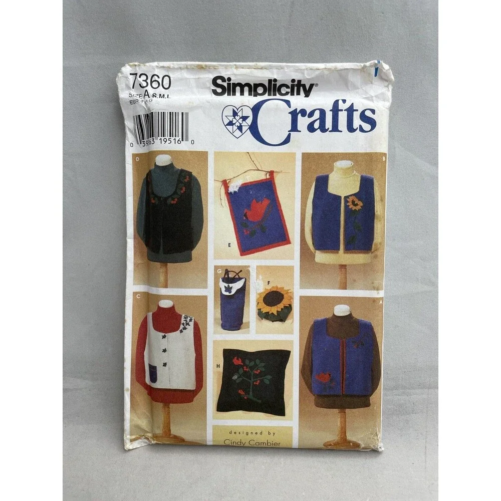 Simplicity 7360 Misses Felt Vest Accessories Ink Transfers Applique Cambier